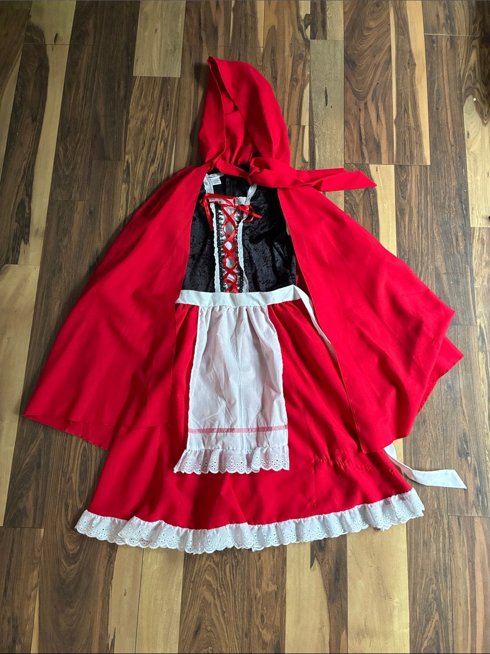 Classic Red Little Red Riding Hood Adult Costume with Hood and Apron - Picture 2 of 4